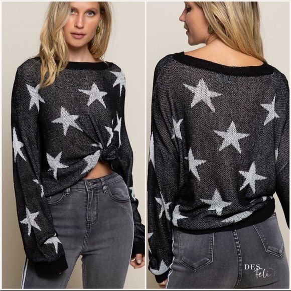 Lightweight POL Star Print Sweater Top - Picture 4 of 6